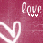 A static image with a pink background featuring four identical white heart outlines and the word 'love' in white text above each heart.