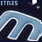 Two side-by-side pixelated images of a stylized 'dm' logo with blue and white colors, each featuring the text 'ETNIES' above it on a dark background.