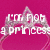 Animated icon with pink and black backgrounds displaying text fragments, a tiara graphic, and floral elements.