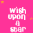 A static image with a bright pink background displays the phrase "wish upon a star" in white pixelated text arranged in a , with yellow stars scattered throughout