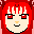 Pixel art avatar with red hair and red eyes showing three distinct facial expressions