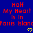 Blue background with red text repeating 'Half My Heart Is In Parris Island' and yellow pixelated hearts.