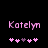 Pixelated pink text 'Katelyn' above five pink and purple heart symbols on a black background, with one heart changing color between frames.