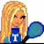 Pixelated buddy icon featuring a blonde woman holding a tennis racket on the left and blue background with white text "I Love Tennis" on the right.