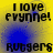 Yellow background with blue gradient effects and black text reading "I love evynne!" and "Rutgers" in pixelated font.