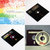 Four distinct pixelated images arranged in a 2x2 grid: a rainbow gradient, two black diamond shapes with central holes, and a circular object with a spiral pattern.
