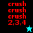 Red pixelated text "crush" repeated three times above "2,3,4" on black and cyan backgrounds with a blue star icon in the top-right corner.