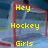 Yellow pixelated text overlays a hockey goal net on an ice rink background with red posts and blue boards.