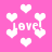 Pixelated pink background with scattered white hearts and repeated 'Love!' text in pixel font.