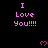 Pixelated pink text and hearts on black background with gray corner overlay, no visible animation changes across observations.