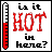A 3x2 contact sheet of six animated frames showing a thermometer with red liquid rising, each frame displaying the text "is it HOT in here?" in pixelated fonts.