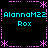 Pixelated cyan text 'AlannaM22' and 'Rox' repeated in a pattern with pink asterisk-like symbols on black background