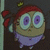 Pixelated cartoon character with red headwear and purple shirt in three states: neutral, smiling, and angry.