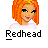 Pixel art icon of a cartoon woman with orange hair and green eyes wearing a white top, next to text reading 'Instant Icons .com' on gray background.