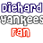 Pixelated graphic with layered text and a large 'NY' logo, featuring purple 'Diehard', gray 'Yankees', red 'Fan', and silver/black 'NY' symbol.