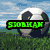 Pixelated soccer ball on grass with blue sky, green text 'SIOBHAM' over it; white lacrosse stick with red text 'ALLY'; circular Steelers logo with black text 'REBECCA'.