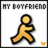 Pixelated icon shows yellow stick figure walking with text 'MY BOYFRIEND' above and small orange heart below on white background.
