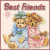 Two teddy bears sit together on a wooden swing under "Best Friends" text, with animated sparkles changing color and position across frames.