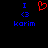 Blue text and red heart symbol on black background, with two identical side-by-side layouts showing 'I <3 korim' in pixelated font.