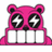 Pink cartoon bear with lightning bolt eyes and white teeth, displaying 'SURGER' text overlay in one frame.