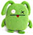 Green pixelated character with large ears, one eye open and one closed, red tongue sticking out, black mouth line.