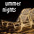 Animated sequence of a giraffe silhouette with 'summer nights' text in pixelated font, showing text corruption across frames.