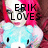 Two identical cartoon characters with pink hair and blue bodies, each with text above them reading 'ERIK LOVES' and 'JEFFREE STAR' respectively.