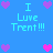 Blue background with pixelated text 'I Luv Trent!!!' and pink/purple heart icons arranged in a pattern
