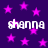 Purple background with scattered pink stars and repeated white text 'shanna' in pixelated font.