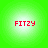 Four identical circular icons with green gradient backgrounds display red pixelated text reading FITZY in the center.