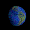 Animated sequence of a blue and green globe rotating against a black background, showing different continents across frames.