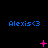 Blue 'Alexis<3' text appears above three of pink pixel symbols on a black background, with symbols changing across frames