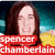 A pixelated image shows a person with long brown hair and a yellow top, with red text reading "spencer chamberlain" overlaid on the bottom left.
