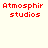 Red text "Atmosphir studios" on light background with blue rectangular blocks in various positions