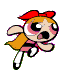A cartoon character with blonde hair, red bow, and pink dress in five sequential poses showing flight motion against gray background.
