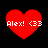 Four red heart-shaped icons with white text 'Alex! <33' displayed on a black background, arranged in two of two