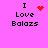 Pixelated text "I Love Balaizs" on pink background with red heart and dot animations.