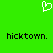 Green background with white pixelated heart symbol above two black pixelated 'hicktown.' texts.
