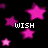 Pixelated pink stars float against a black background with white text reading WISH UPON A STAR, while the bottom-right corner shows a solid gray rectangle.