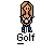 Pixel art of a woman with long blonde hair in four poses holding golf clubs, each labeled 'Golf' below.