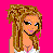 Pixel art contact sheet showing multiple frames of a pink-themed animated buddy icon with character elements and text.