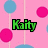 Pixelated green text 'Kaitly' on pink background with blue and magenta circular lollipops.