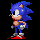 Pixelated blue hedgehog character with red shoes and white gloves in multiple walking poses against black background.