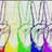 Animated sequence of a cartoon hand making a peace sign against a rainbow gradient background with vertical stripes.