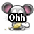 Pixelated mouse with pink ears and yellow belly holding a golden object, displaying text overlays in different frames.