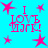A static image with a bright cyan background featuring four identical pink text blocks reading "I LOVE MARY!" surrounded by scattered pink stars.