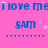 A static image with a bright pink background featuring repeated blue text "I love me" and "SAM" with small white stars scattered throughout.