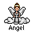 Pixel art angel with brown hair, white wings, and a halo sits on clouds above the word 'Angel' in blocky text.