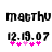 Black pixelated text 'mathu' above '12.19.07' with five pink plus signs below, displayed in two identical side-by-side