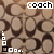 nine identical showing a repeating brown and beige pattern with the word 'coach' in white text at the top of each
